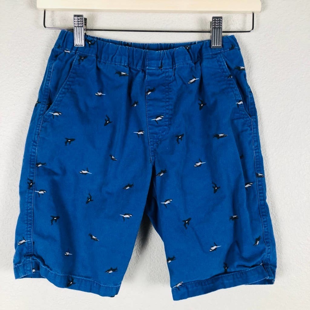 Uni Glo Shorts Blue Shark Print Elastic Waist Pockets Pull On‎ Cotton Size 9/10